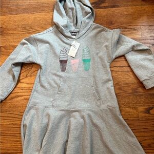 Tea Collection Gray Hoodie Sweatshirt Dress with Ice Cream Print, NWT, size 7